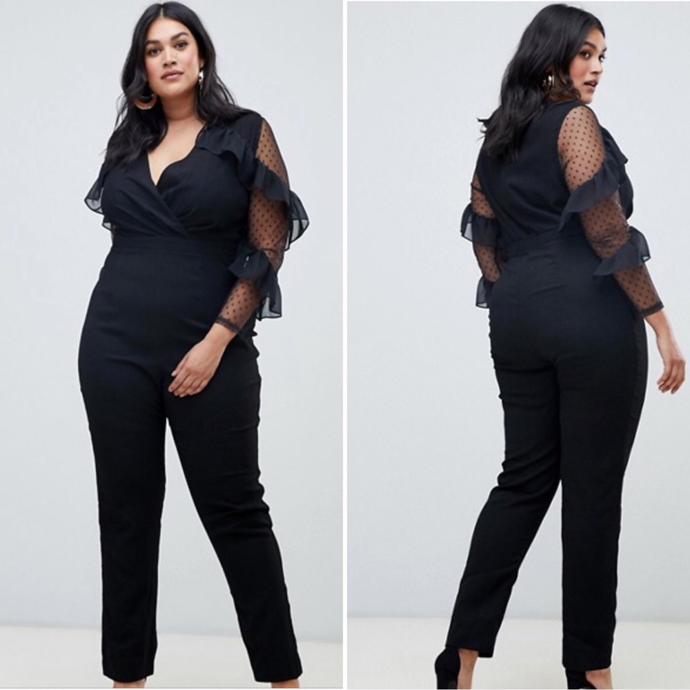 ASOS Lovedrobe Ruffle Sleeve Jumpsuit Black